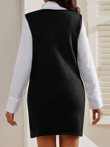 SHEIN Maternity Solid Color Minimalist Casual Sweater - Black - View 9