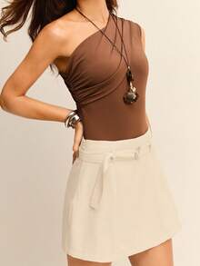 Daynim Women Denim Shorts - 米色 - 查看 1