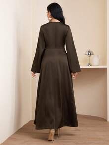 Veilorie Modest Elegant Ruched Bust Flare Sleeve Women's Arabic Dress