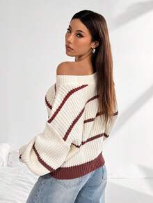 Flirla Petite Áo len sọc màu đơn giản, đa năng, ngắn - Nhiều màu - Xem 2
