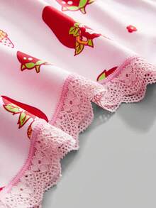 ROMWE Kawaii 3pcs/Set Strawberry & Cartoon Print Lace Patchwork Fashion Briefs - Multicolor - View 3