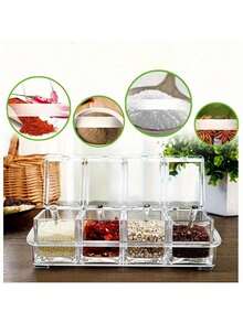 8 Pieces Acrylic Seasoning Organizer Set With Lids And Spoons - Clear Spice Pots Condiments Containers, Lead-Free Plastic, Kitchen Cooking Storage Jar For Salt, Sugar, Spices - Clear - View 9