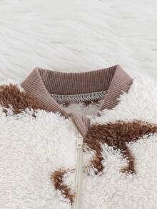 Cozy Pixies 新生女婴卡通恐龙印花保暖内衬圆领长袖连体衣 - 杏色 - 查看 4