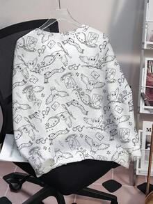 HARRY POTTER X SHEIN Plus Size Fall Casual Owl Print Crew Neck Sweatshirt/Winter - White - View 2