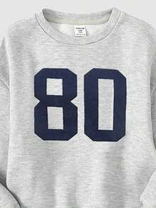 SHEIN 女童字母印花加厚抓绒两件套运动服，休闲宽松日常保暖套装，灰色 - 灰色 - 查看 5