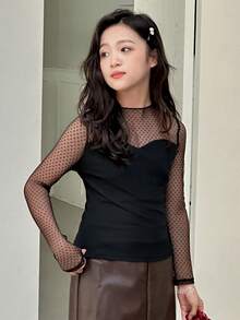 Dazy Kids Tween Girls Crew Neck Fitted Long Sleeve Knit T-Shirt, Fall - Black - View 4