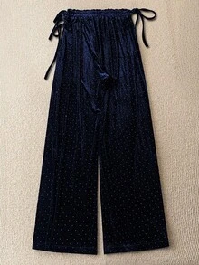 SHEIN Clasi Quần ống đứng in hình bầu trời sao dáng rộng thoải mái cho nữ, Xuân/Hè - Màu xanh hải quân - Xem 2