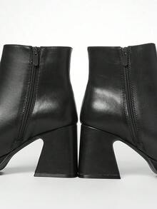 Solezae 女士时尚性感侧拉链厚底踝靴 - 黑色 - 查看 4