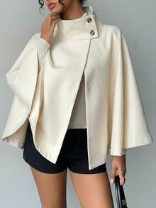 Jeanoix 女士象牙色双面披肩大衣，秋冬款 - 米色 - 查看 7