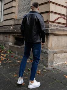 Artur Kramer Men Ripped Raw Cut Skinny Jeans - Dark Wash - View 2