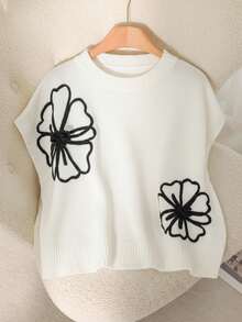 CosyJoli Plus Size Women Floral Design Batwing Short Sleeve Casual Top For Summer In Fall/Winter Flower - White - View 6