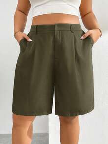 Auralis Plus Size Summer Shorts, Back To School Teacher,Business Casual - Army Green - View 4