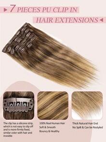 Human Hair Clip In Hair Extensions, Balayage Chocolate Brown Mixed Caramel Blonde 120g Hair Extensions Real Human Hair Straight Remy Hair Dark Roots Ombre 18-24 Inch 7pcs - S4/27/4 - View 4
