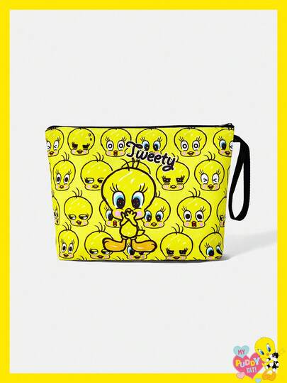 LOONEY TUNES X SHEIN Nécessaire amarela moderna com estampa de letras e desenhos animados