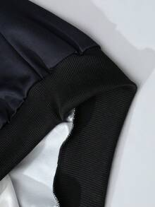 ROMWE MEN Casual Conjunto de sudadera con capucha y pantalón de chándal con parches de colores contrastantes para hombre - Negro - Ver 8