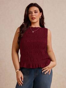 Elaquor Plus Size Casual Solid Color Close-Fitting Tank Top, For Summer Plus Size Christmas - Burgundy - View 5