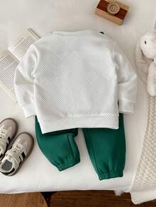 LMoss Kids LMoss 男童两件套针织圆领休闲卫衣和运动裤套装，绿白配色，绿色童装套装，两件套男童套装，男童休闲两件套，圣诞节，套头衫，舒适的秋冬款式 - 彩色 - 查看 2