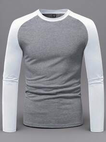 Manfinity Homme Áo thun nam tay raglan cổ tròn phối màu tương phản, áo thun dài tay nam, áo thun dài tay mùa hè nam, áo bóng chày nam, áo thun bóng chày màu trắng và xám nam. - Màu Xám nhạt - Xem 3