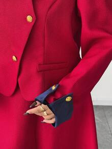 SHEIN Elenzya 2 chiếc váy dạ hội cô dâu màu đỏ, váy ngắn tay dài thanh lịch, cỡ lớn - Đỏ - Xem 7