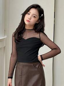 Dazy Kids Tween Girls Crew Neck Fitted Long Sleeve Knit T-Shirt, Fall - Black - View 2