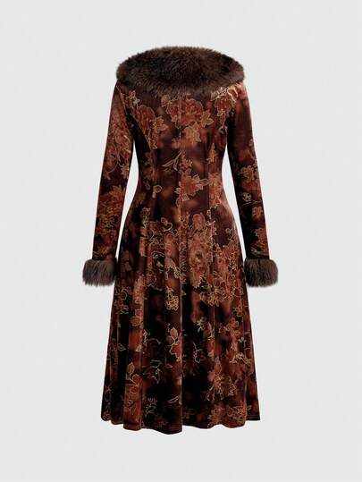 EDITION Vintage Baroque Print Plush Patchwork Cardigan For Women, Halloween