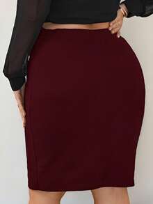 Firerie Falda tubo elegante con pliegues de unicolor para mujer de talla grande - Burdeos - Ver 2