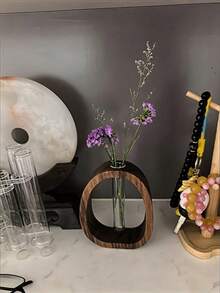 1pc Walnut Vase Decoration, Clear Glass Test Tube Vase, Small Aquatic Flower Installation, Simulated Dried Flower Decoration Vase, Flower Arrangement Art Vase, Simple Table Decoration, Simple Living Room Exhibition Hall Decoration, Home Decoration, - Brown - View 14