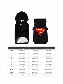 SUPERMAN X SHEIN 1 Áo nỉ trùm đầu in logo cho thú cưng, Trang phục cho mèo và chó, Kích cỡ XXS-XXXXL, Cực nhỏ, Cực lớn - màu đen - Xem 3