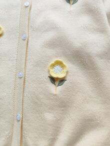 Vintaside Kids Áo khoác cardigan dệt kim cài nút cổ tròn tay dài thêu hoa dễ thương cho bé gái, mùa xuân/thu - Màu vàng - Xem 7