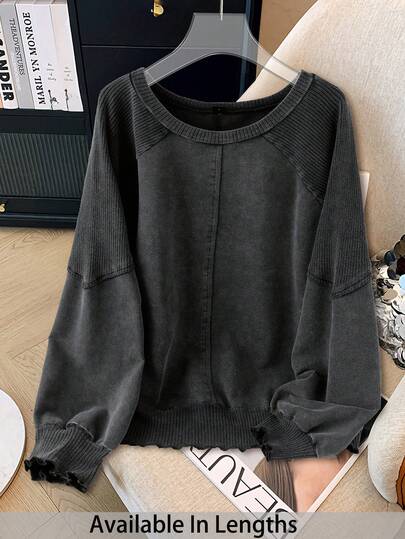 SHEIN Tall CURVE Plus Size Women's Plain Round Neck Raglan Sleeve Loose Casual Sweatshirt,Fall Clothes For Women Winter Autumn