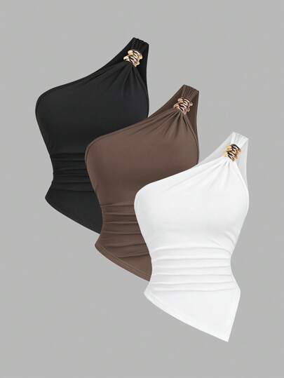 Sweetra Áo thun không tay thời trang viền kim loại Y2K cho nữ