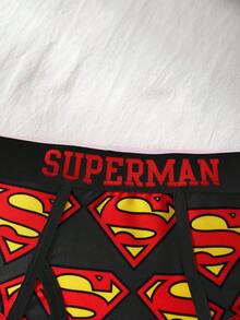SUPERMAN X SHEIN 1pc Men's Red & Black Comfortable Breathable Contrast Trim Cartoon Print Basic Casual Briefs Cartoon Underwear Mens Underwear Funny Underwear Cute Underwear