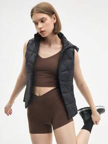 Eassivo Eassivo Women's Black Hooded Puffer Vest,Sleeveless Zipper Lightweight Jacket, Winter Warm Sports Outerwear, Casual Athleisure Layer - Black - View 5