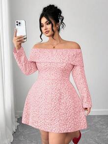 Elenzga 大码女式圣诞红色提花露肩露背蝴蝶结长袖短裙