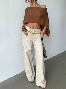 Jeanoix DivaQ Design 感官针织斗篷，春夏女士针织上衣 - 棕色 - 查看 2