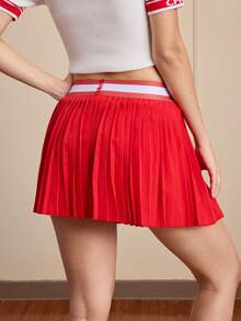 Cheerettes Contrast Striped Pleated Athletic Mini Skirt Shorts Cheerleader Skirt - Red - View 2