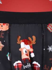 Notgurli 圣诞节趣味印花卡通古怪圣诞老人、礼品盒、拐杖糖、铃铛、雪花、雪人、家庭派对男士中长款平角内裤