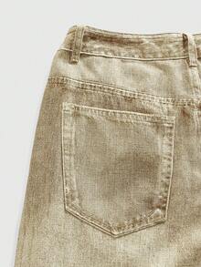 ROMWE MEN Street Life Quần Jeans Denim Túi Rộng Thời Trang Cho Nam - Màu Khaki - Xem 4