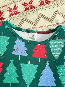 Boys' Comfortable Minimalist Christmas Tree Print Crew Neck Knit Fabric Long SleeveSnug Fitt Pajama Set - Green - View 7