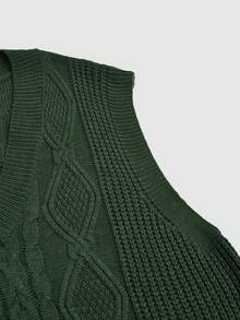 Sunspun Plus Size Solid V-Neck Casual Versatile Pullover Sweater Vest Knit Top