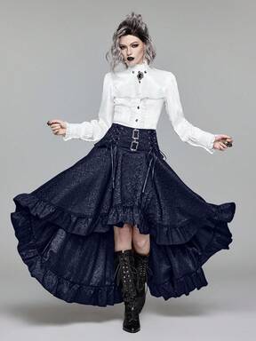Goth Women's Vintage Palace Dark High Waist A-Line Jacquard Patterned Front Short Back Long Skirt