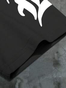 Manfinity EMRG 男士字母印花立领宽松休闲短袖T恤 - 黑色 - 查看 5