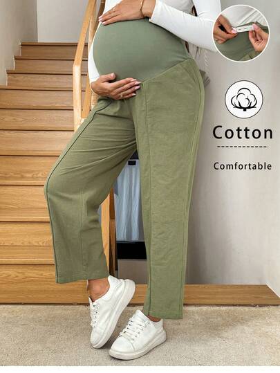 SHEIN Pantalones casuales de unicolor para mujeres embarazadas