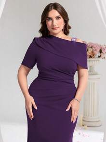 Coutiva Váy dạ hội trang trọng tay ngắn đính đá lấp lánh cho nữ cỡ lớn - Màu tím - Xem 6