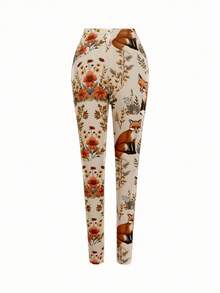 EMERY ROSE Leggings ajustados y elásticos para mujer con encantador estampado de zorro y floral - Mezcla de poliéster cómoda, cintura elástica, para uso en todas las estaciones - Multicolor - Ver 3