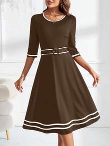 Ellevyn Váy đi làm thanh lịch dành cho nữ, phù hợp với giáo viên - màu nâu - Xem 2