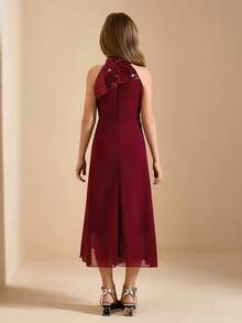 Girls' Princess Dress,Elegant Burgundy Chiffon Summer Formal Wedding Dress For Piano Performance,Violin Recital - Red - View 2