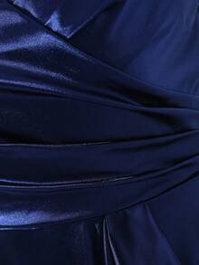 Váy cocktail vải satin bóng trơn cổ chữ V không tay ôm sát, màu xanh navy, thời trang tối giản thanh lịch, phù hợp cho bé gái tuổi teen, tiệc sinh nhật, biểu diễn, lễ cưới, tiếp khách - Màu xanh hải quân - Xem 3