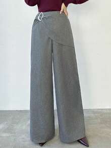 Firerie Calça feminina cinza de cintura média, elegante e versátil, para uso diário, com fivela metálica. Ideal para outono/inverno, aeroporto, trabalho e ocasiões formais. - Cinza - Ver 6