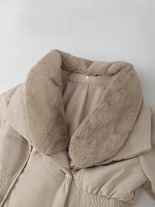 GlowEve CURVE Plus Size Women Long Padded Coat With Fur Collar - Khaki - View 6